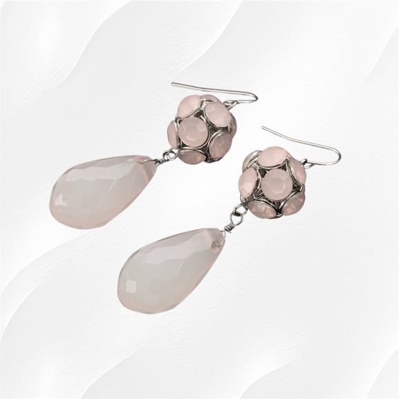 Opaque Pale Pink Faceted Acrylic Drop Dangle Earrings - Picture 6 of 8